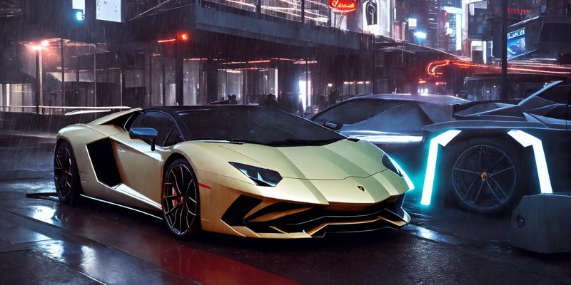 02035-1288888070-Lamborghini poison,masterpiece,Lamborghini car logos,masterpiece, highly detailed photorealistic 8k raw photo,Rainy night, night.png